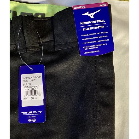 Mizuno Softball Women's L MVP Pro Black Pants Elastic Bottom Reinforced Knee - Picture 5 of 9